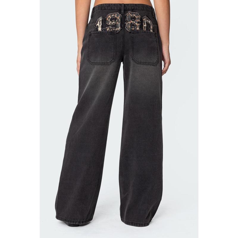 1980 Leopard Patch Low Rise Jeans